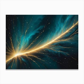 Abstract Cosmic Scene With A Bright, Golden Streak Of Light Cutting Through A Dark Blue Nebula Canvas Print