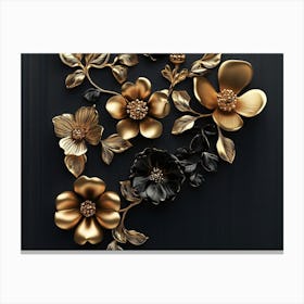 Gold And Black Flowers 4 Canvas Print