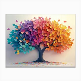 Colorful Tree with Leaves on Hanging Branches Illustration, 3d Floral Tree Canvas Print