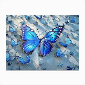 3d Modern Art With Blue Butterfly Painting Canvas Print