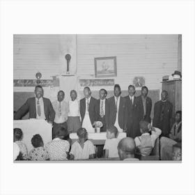 Revival Meeting, Showing Preacher And Deacons, La Forge, Missouri By Russell Lee Canvas Print