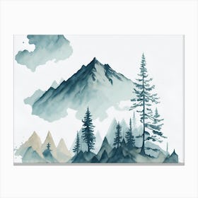 Mountain And Forest In Minimalist Watercolor Horizontal Composition 187 Canvas Print