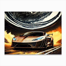 Car Driving Through A Desert Canvas Print