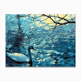 Van Gogh style Swan In Water Canvas Print