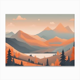 Misty mountains horizontal background in orange tone 105 Canvas Print