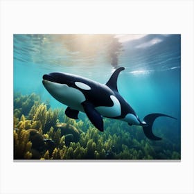 Underwater Realistic Orca Whale With Ocean Plants Canvas Print