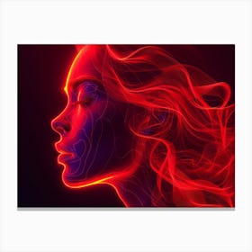 Glowing Enigma: Darkly Romantic 3D Portrait: Face Of A Woman Canvas Print
