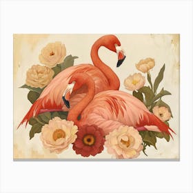 Floral Animal Illustration Flamingo 1 Canvas Print