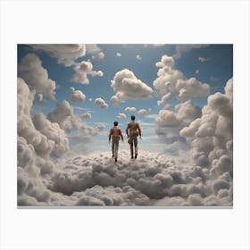 Two People Walking In The Clouds Canvas Print