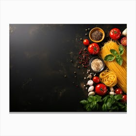 Pasta Ingredients On Black Background Canvas Print