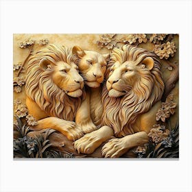 3d Three Lions Canvas Print