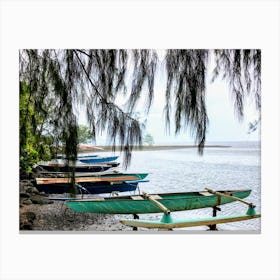 Long Boats On The Beach In French Polynesia Canvas Print