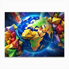 Low Poly Earth With Spikes In Space Canvas Print