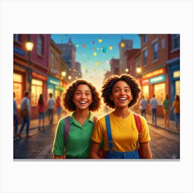 Two Girls In A City Canvas Print