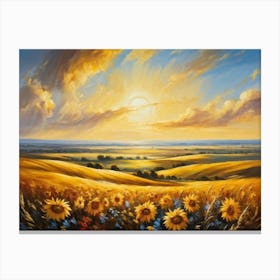 A Sun Drenched Pastoral Scene Unfolds Featuring Towering Sunflowers Reaching For The Bright Golden (5) Canvas Print