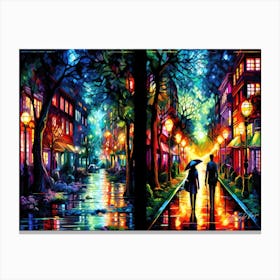 Prism City - Couple Walking Down The Street At Night Canvas Print