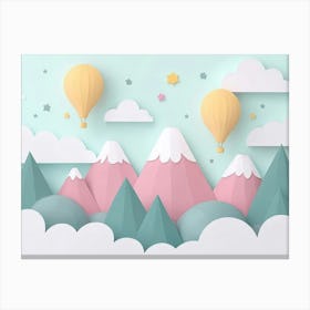 3d Mountains, Clouds, Stars and Balloons Canvas Print