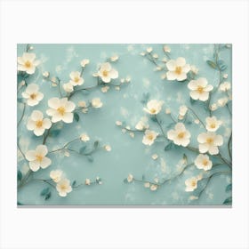 3d Floral Art With Flower Branches On Light Green Background Canvas Print