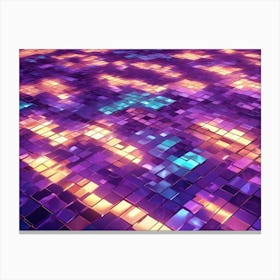 A Geometric Background Of A Grid Of Shimmering Squares In Shades Of Purple, Teal, And Gold Canvas Print