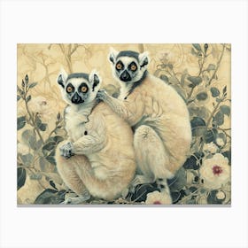 Floral Animal Illustration Lemur 3 Canvas Print