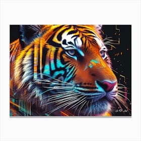 Colorful Digital Bengal Tiger Head As A Abstract Color Paint Illustration Canvas Print