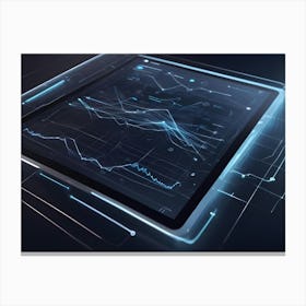 A Tablet Displays A Futuristic Interface Showing Data Graphs And Charts, Surrounded By Glowing Lines, Representing Business Analytics And Technology Canvas Print