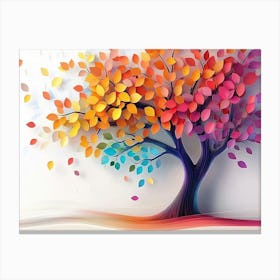 Colorful Tree With Leaves On Hanging Branches Of Blue, White And Golden Background Canvas Print