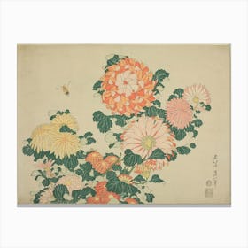 Chrysanthemums And Bees, Katsushika Hokusai Canvas Print