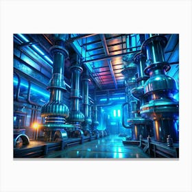 Futuristic Industrial Interior With Blue Lighting Canvas Print