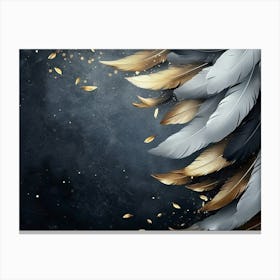 3d Golden And Black Feathers And Birds Canvas Print