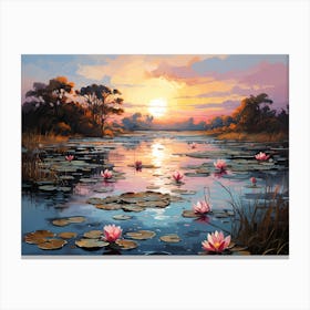 Sunset With Water Lilies 2 Canvas Print