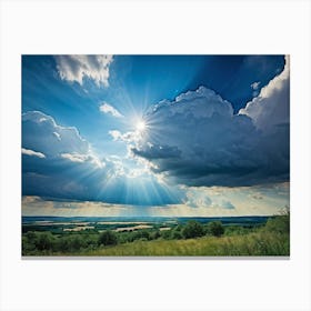 A Landscape Composition During Spring Transformation Into Summer Cumulus Clouds Dominating The High (1) Canvas Print