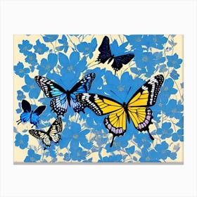 Butterflies On Blue Flowers Canvas Print