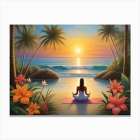 Yoga On The Beach Sunset Relaxing Canvas Print