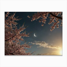 Moon And Cherry Blossoms Canvas Print