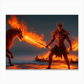 Demon With Flaming Sword Canvas Print