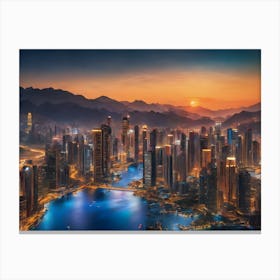 Dubai Skyline At Dusk Canvas Print