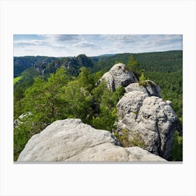 Sandstone rocks and green forest in Saxon Switzerland, Gamrig Canvas Print