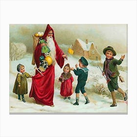 Santa Claus Is Giving Toys To Good Children Canvas Print