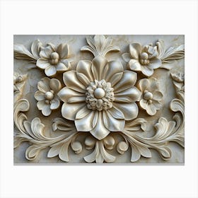 Exquisite 3d Relief Stone Carving Artwork Of An Intricate Floral Pattern Painting Canvas Print