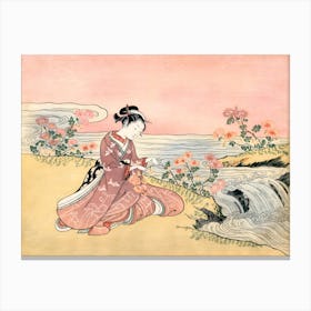 Asian Woman By The Stream Canvas Print