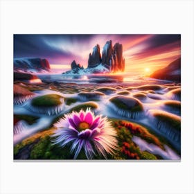 Flower At Sunset on icy coast Canvas Print