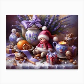 Lavender Christmas Ephemera Oil Paintings Canvas Print