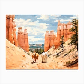 Horses Painting In Bryce Canyon Utah, Usa, Landscape 3 Canvas Print