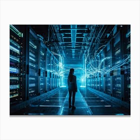 An Advanced Futuristic Data Center Buzzing With The Activity Of Ai Driven Security Algorithms Swirl (5) Canvas Print