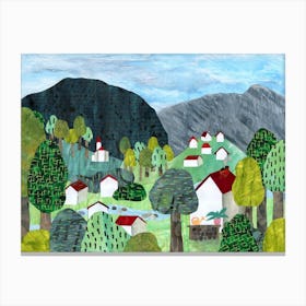 View On A Hill Green & Blue Canvas Print