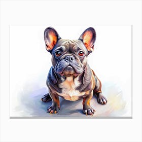 French Bulldog Sitting In Front Of A Blue And White Background Canvas Print