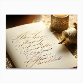 Calligraphic Handwriting Crafting An Elegant Thank You Note Swoops And Curls Of The Letters Intrica (1) Canvas Print