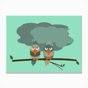 Attitude in the Air: Two Angry Birds Perched on a Branch Lienzo