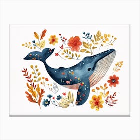 Little Floral Blue Whale 2 Canvas Print